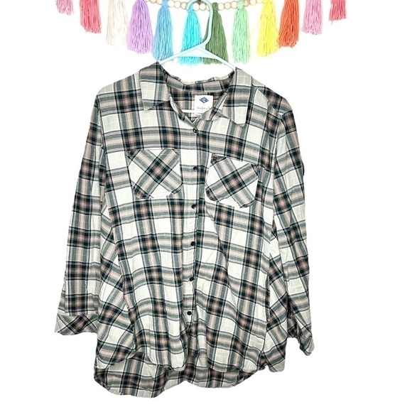 Wild Blue Sadie Robertson Green Plaid Back Patch Upcycled Christmas Shacket XL - Picture 2 of 14